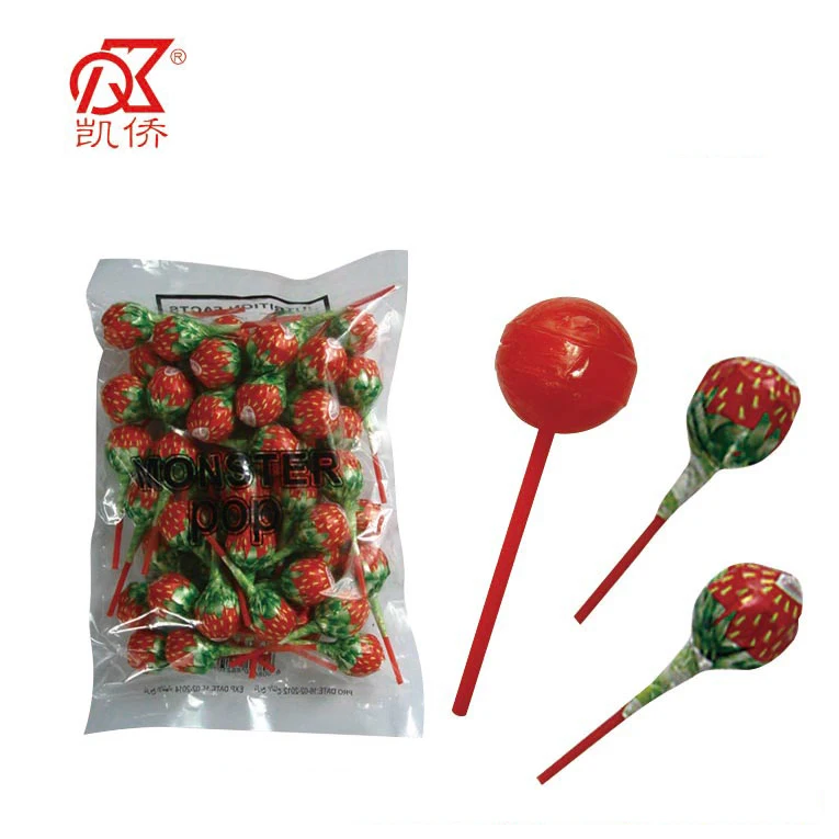 25g Strawberry Bubble Gum Lollipop Candies