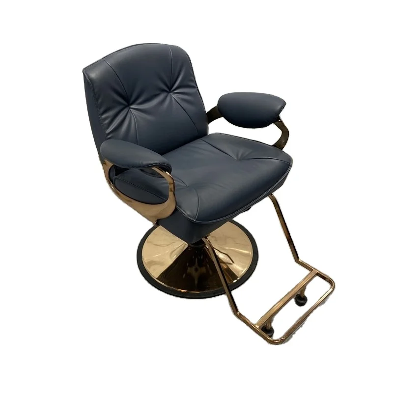 Noble luxury small barber chair with gold-plated design, the best leather with inverted back design