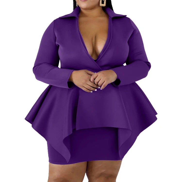 
Extra large 6XL plus size women suit clothes ruffles v neck long sleeve tops and bodycon skirts dress set 
