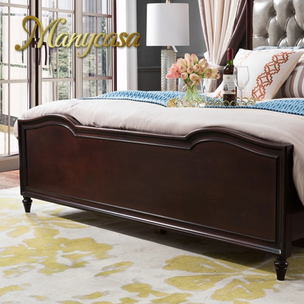 Роскошное винтажное деревянное резьбовое двухместное обивочное кожаное изголовье кровати из массива дерева