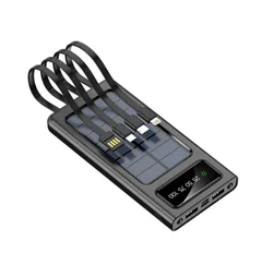 Solar Portable Power Bank 20000mAh 4 Build-in Wires Fast Charging Safe Polymer Power Bank with Cable LED light