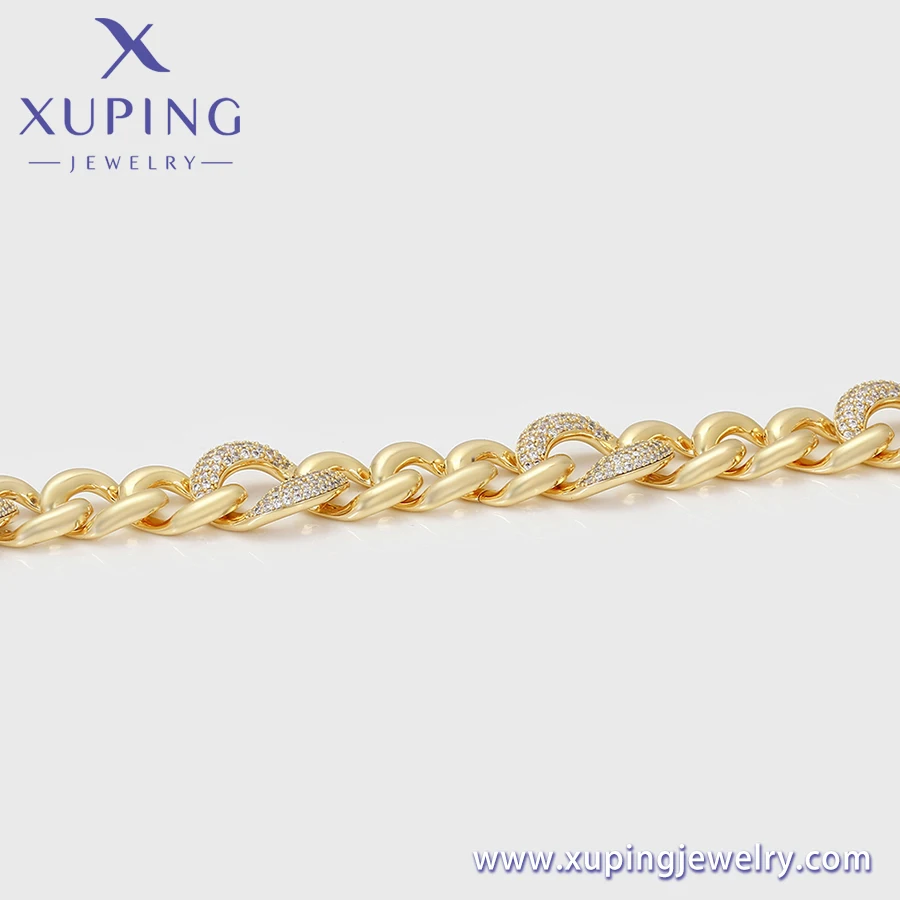 X000712059 xuping hot sale bling jewelry women bangles cz diamond gold cuban link chain charm women girl bracelet