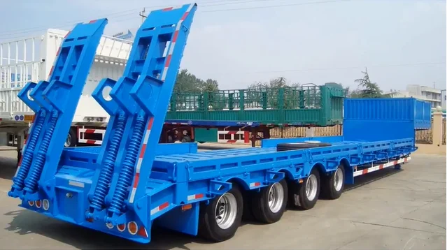 factory  manufacture 60t Lowboy Lowbed Semi Trailer Hot Sale Transport Heavy Cargo air suspension 3/4/5 axle 28 T landing gear