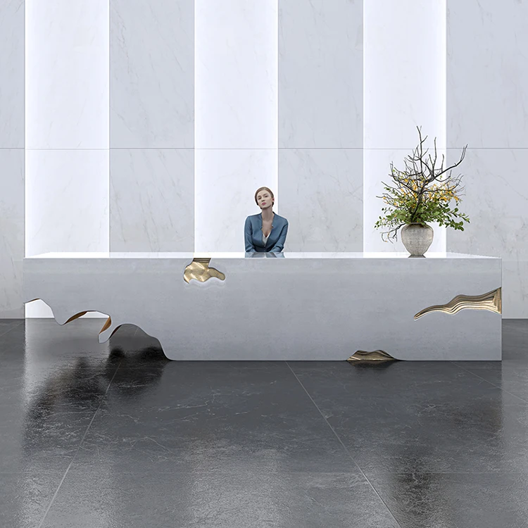 Artificial stone L Shaped Design Modern reception desk  Hotel Reception Counter white reception desk beauty salon