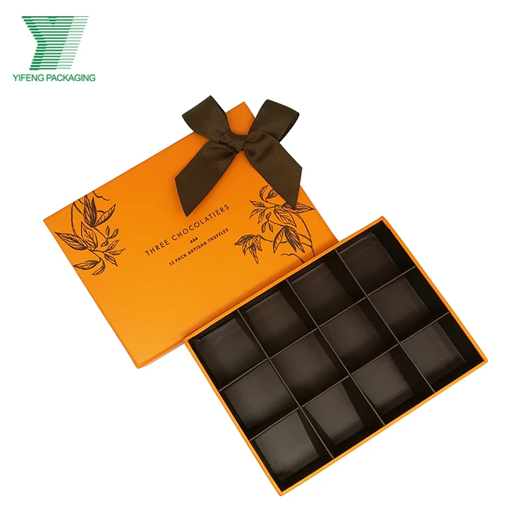 Wholesale rigid orange Paper Chocolate Bar bonbon Packaging Box Custom Design 12pcs Kraft Paper Packing Box For Chocolate