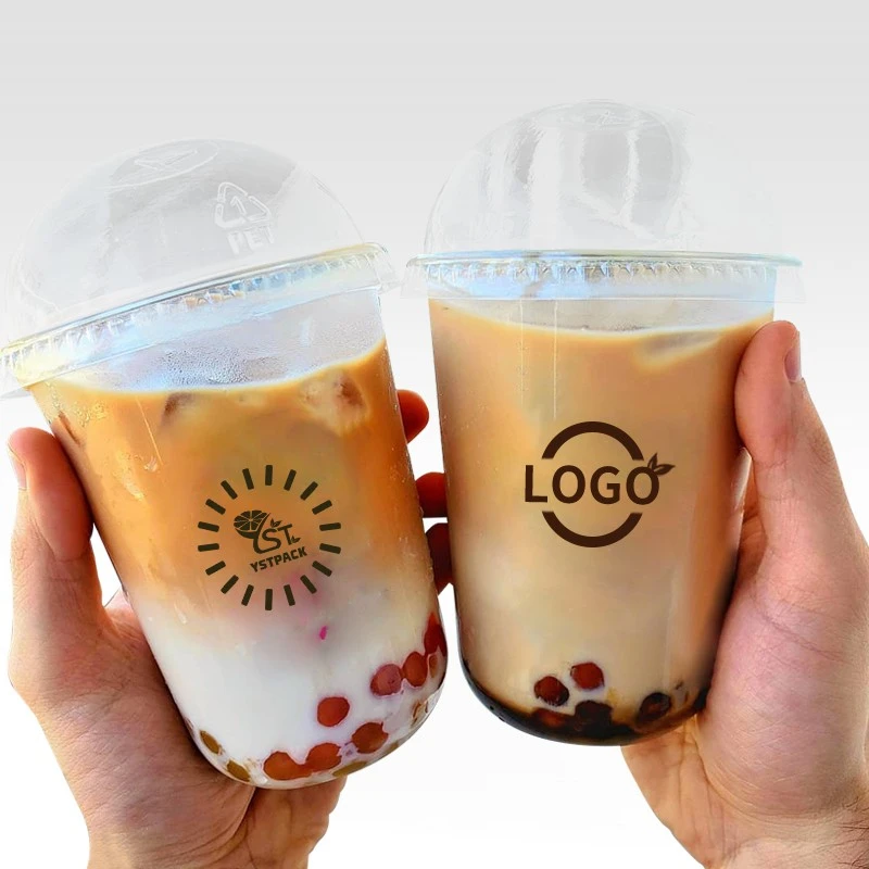 Customize disposable bubble tea milk ice cream U cup plastic ice cold drink clear cup straw cups