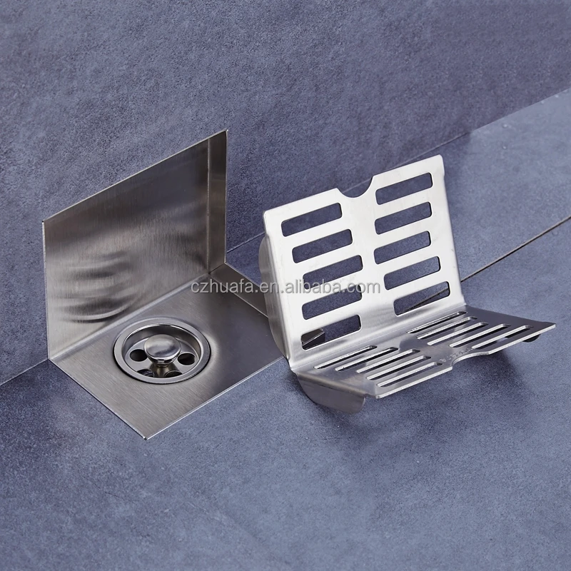 304 Stainless Steel Deodorant 90 Degrees Balcony Drainage L-Shape Wall Side Shower Drain