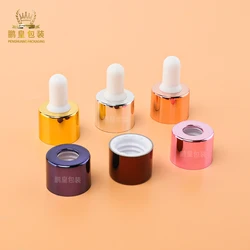 Wholesale bright gold aluminum rubber head dropper 20mm bright silver glass essential oil bottle dropper cap