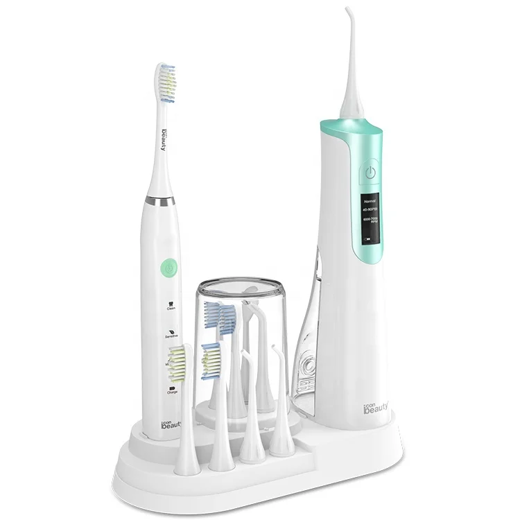 2 in 1 Oral Irrigator USB cordless portable dental water flosser and white sonic electric toothbrush