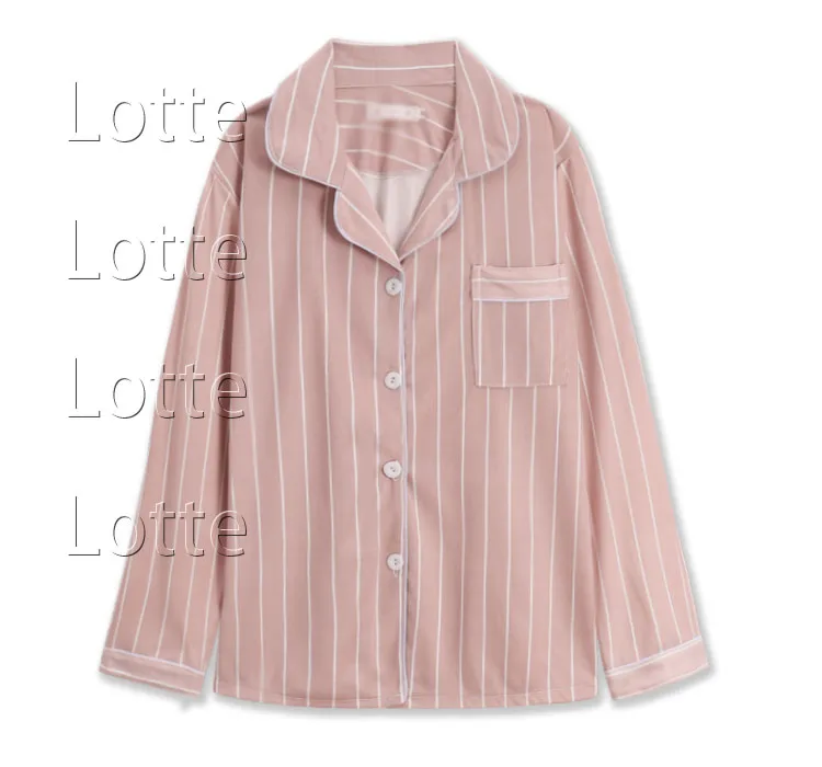 Women Nightshirt Sets Lotte Women Cotton Pajama Set Solid Color Stripes Pyjama Set Long Sleeve Sleepwear Women Top Long Pa