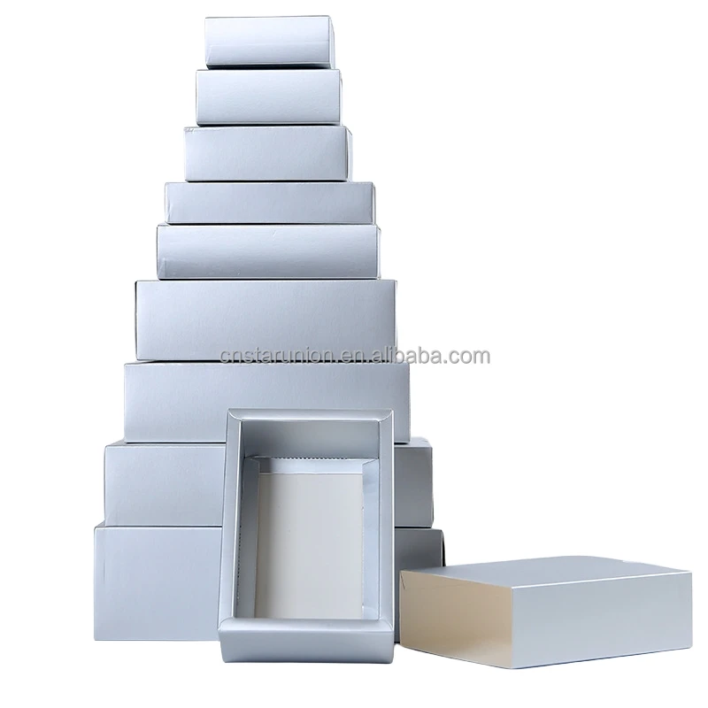 Wholesale New Packaging Custom Sliding Drawer Paper Cardboard Silver Gift Box for Chocolate Coffee Tea Printing Logo