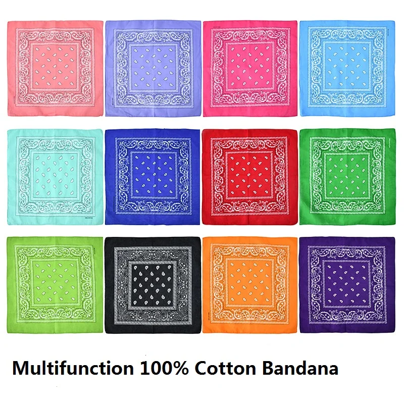 High Quality Colourful 100% Cotton Multifunction Custom Sports Cycling Bandana Scarf Double Sided Printed Square Paisley Turban