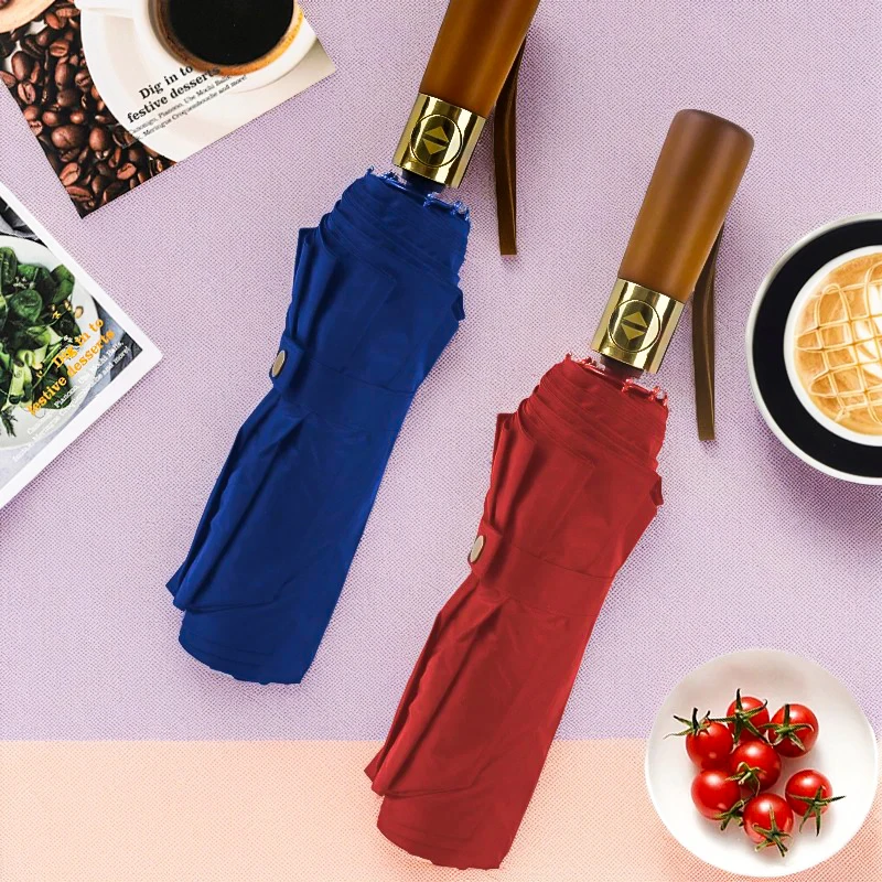 Good Quality Automatic Outdoor Automatic Umbrella Automatic Folded Wooden Handle Folded Umbrella For Adults