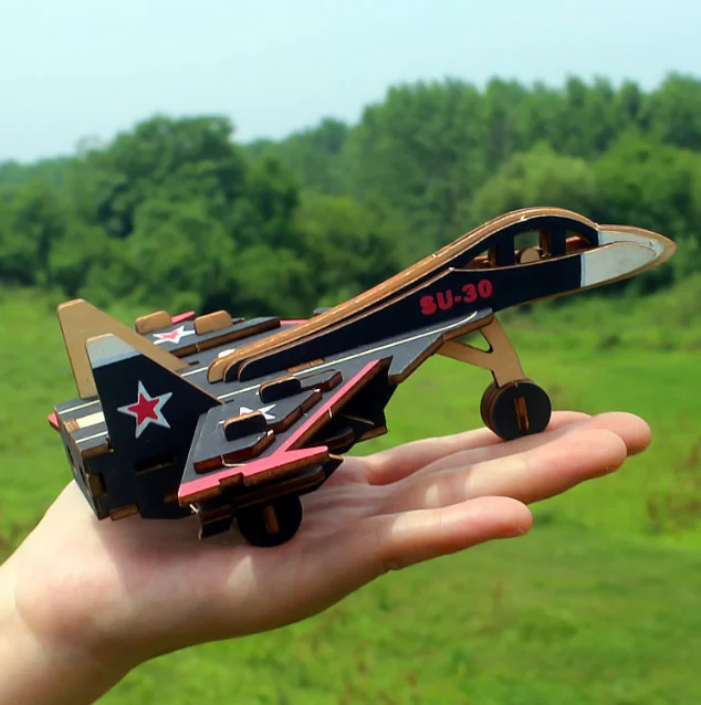 Лазерная резка 3D деревянные пазлы Другие Развивающие игрушки Монтессори Мини вертолет Самолет для детей