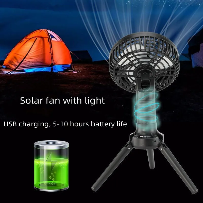 12V Multifunctional Portable USB Charging Outdoor Solar Fan with LED Lighting Camping Fan