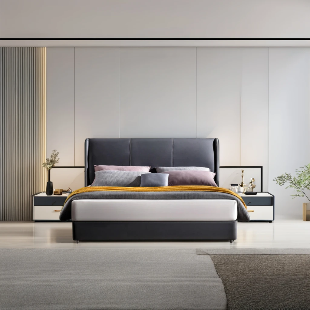 Modern Grey High Imitation Leather Bed 1.8 m Double Leather Bed Master Bedroom Furniture