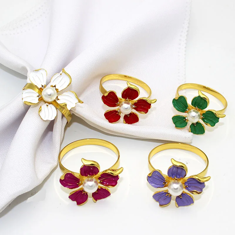 Amazon Wish Hot-selling Wedding Simple Plum 5 Petals Lucky Flower Napkin Ring  HWF65