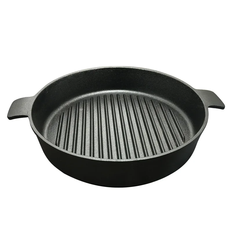 24cm Round Thick Cast Iron Uncoated Frying Pan Pot Not Sticky Pig Iron Pan For Steak Barbecue