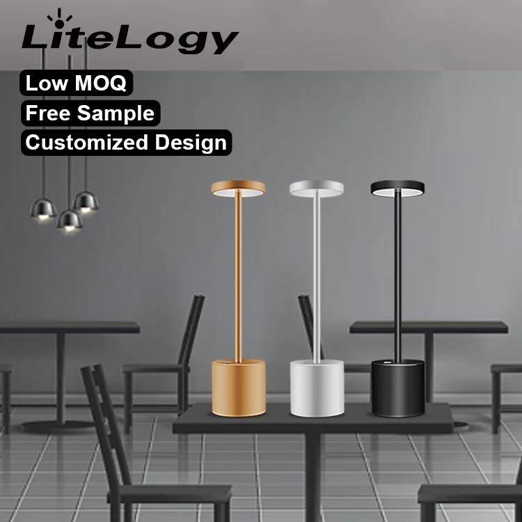 Hotel Style Energy Saving brass table lamp USB Rechargeable Battery LED Cordless Restaurant Table Lamp For Dinner