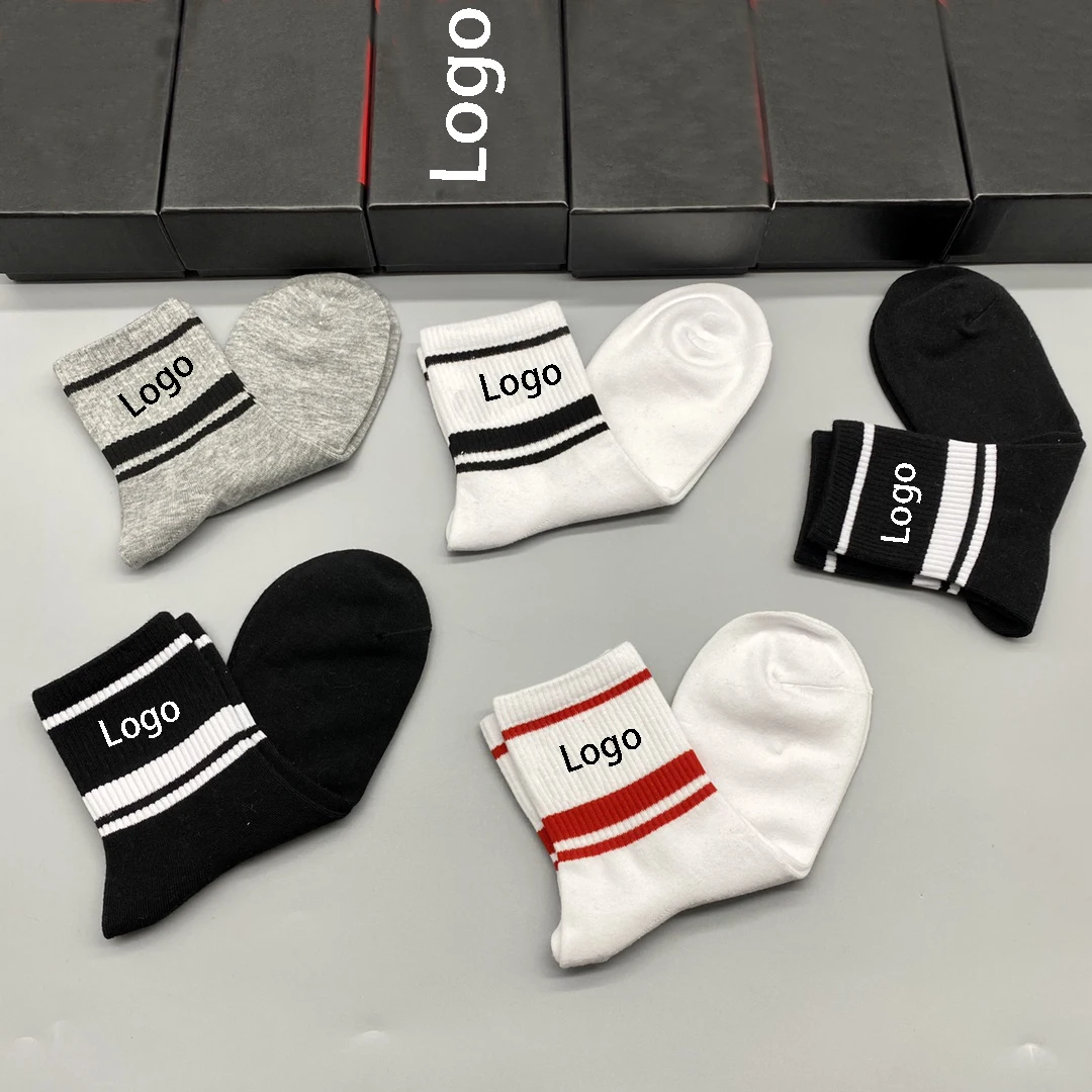Box Socks for Men Women Classic Stripes Solid Younger Sports Socks 5 Pairs Branded Boys Girls Breathable Cotton Sock