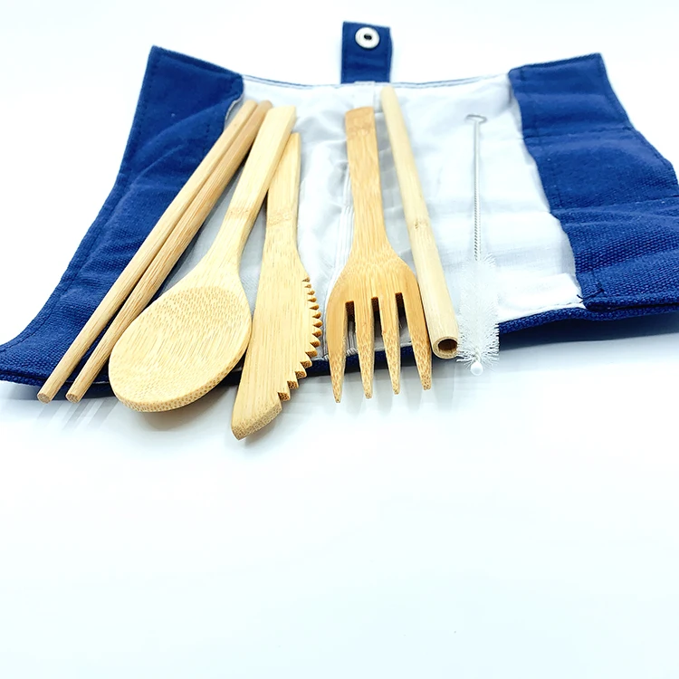 Amazon Portable Bamboo Cutlery Set Travel Camping Utensils Fork Spoon Knife Straw Set