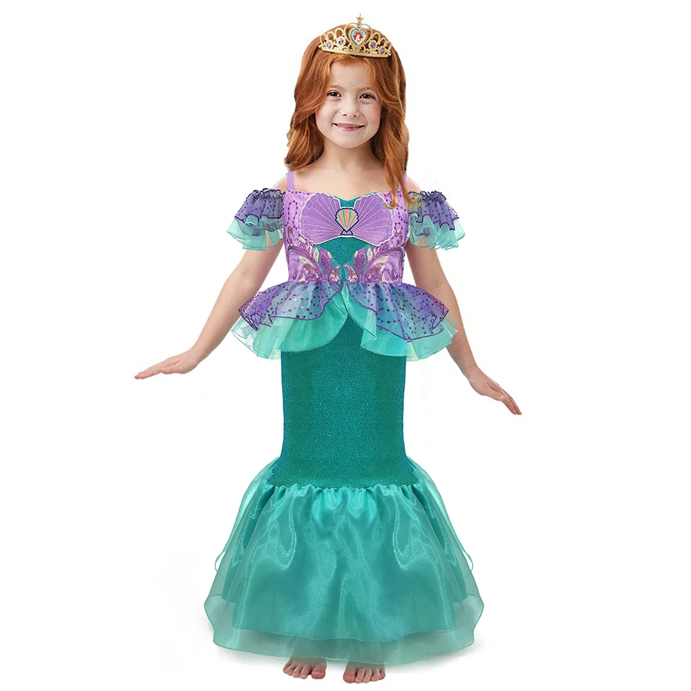 Halloween Infant Girls Princess Ariel Dress Little Mermaid Costume Baby Green Ruffle Cute Frocks Fancy Ariel Dress for Children