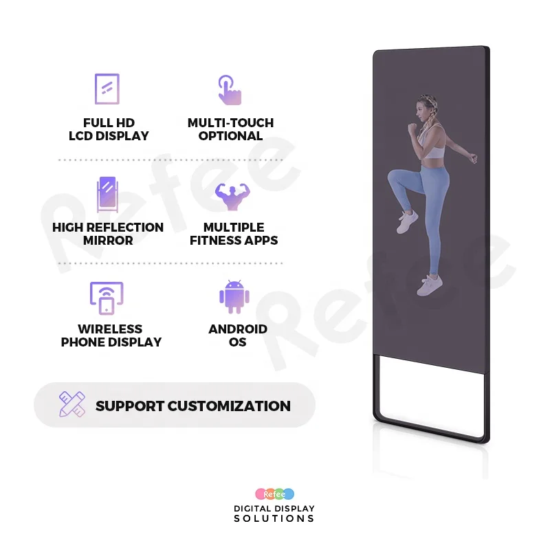 Android smart touch screen fitness mirror digital sport indoor exercise gym mirror display