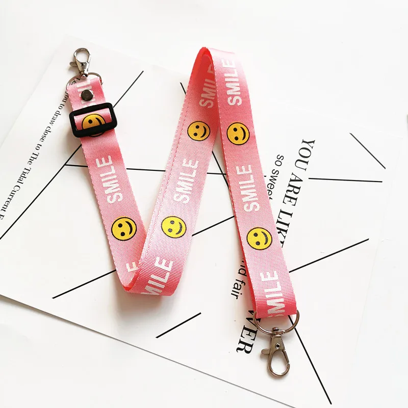 Нейлоновый ремешок с логотипом улыбающегося лица, диагональный пролетный ремешок, женский ремешок на плечо, регулируемый ремешок, мультяшный ремешок