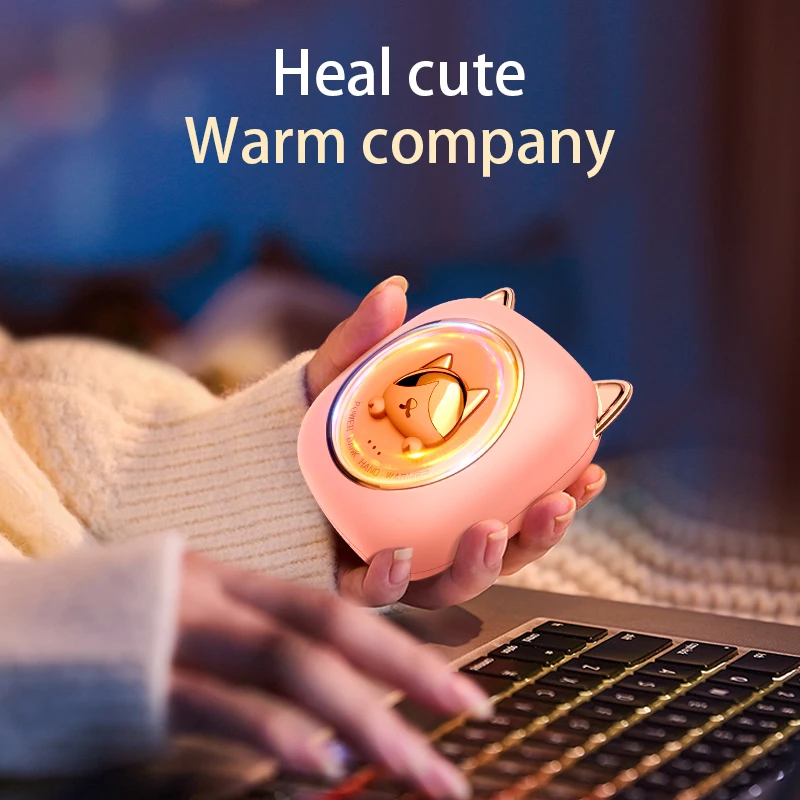 Wholesale Custom  Cartoon Pet Cute Cat 3600mAh Portable Mini Electric USB Type C Rechargeable Hand Warmer Power Bank