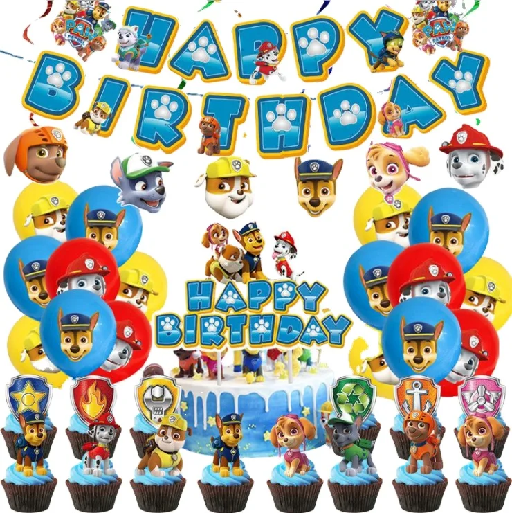 Paw Dog Patrol Party Supplies  Dogs Patrol Happy Birthday Banner Balloons Cake Topper