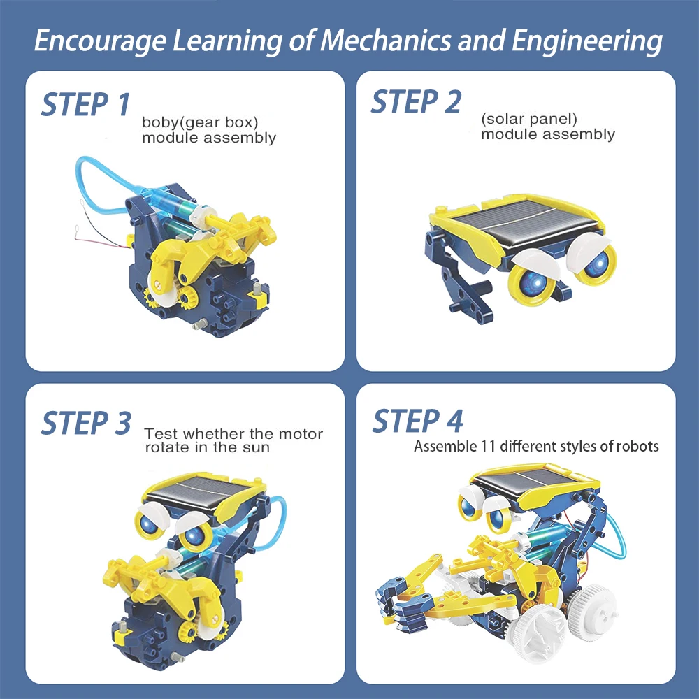 Kids DIY Assembled Solar Robot Toy Kids 11 in 1 Solar Robot Kit STEM Science Building Solar Toys For Kids