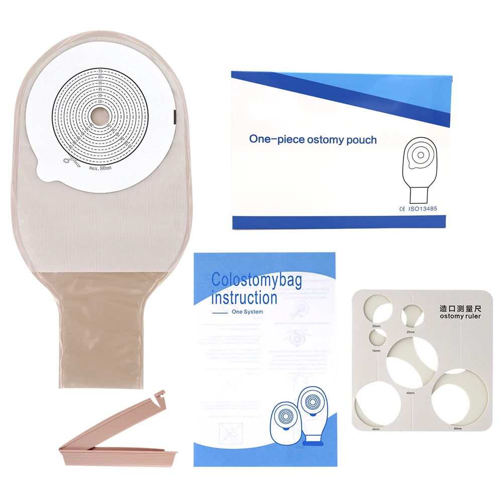 Single-layer Non-woven One Piece Colostomy Bag with Maximum Cutting Hole 80mm CE Hydrocolloid EOS EVOH Ostomy Bags 2 Piece 90mm