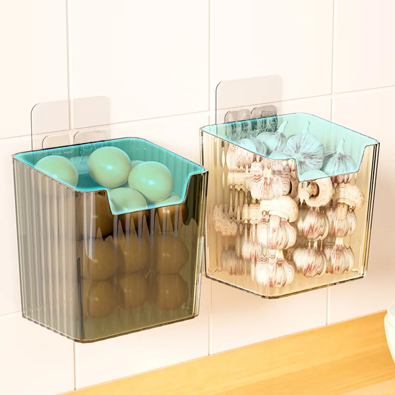 NISEVEN Hot Sale Kitchen Stackable Clear Plastic Storage Bins Ginger and Garlic Storage Bins Wall Mounted Storage Box