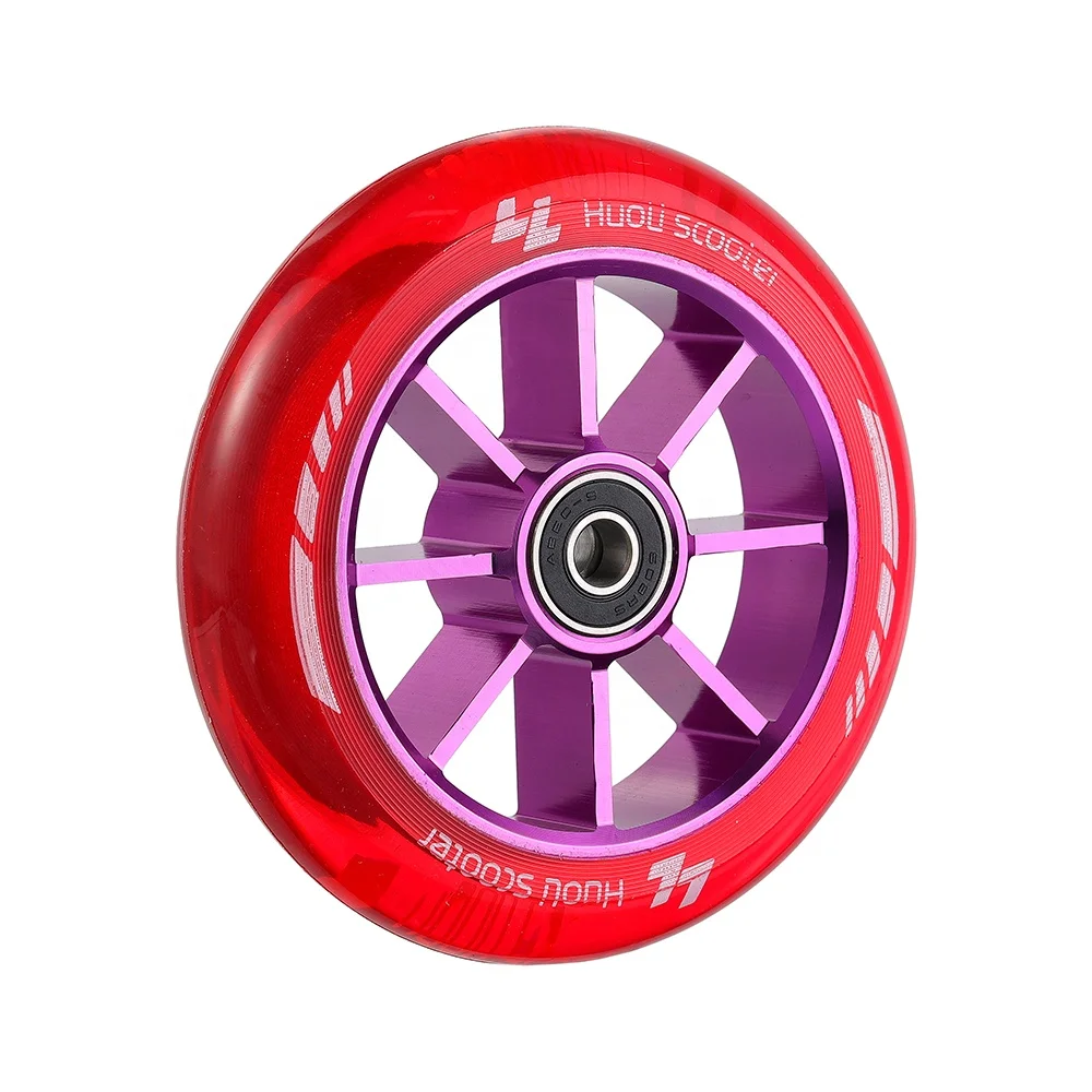 Huoli Custom Logo OEM ODM Pro Stunt kick Scooter Wheels 110*24mm 120*24mm with Aluminum Core Abec-9 Bearing for Adults Kids