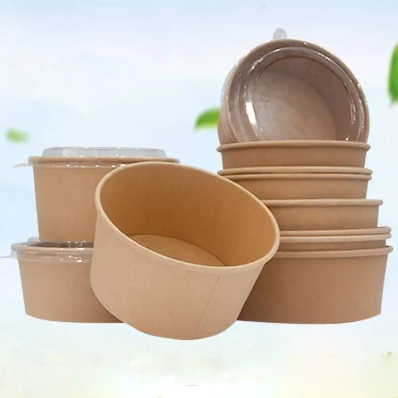 Wholesale Disposable Take Away Round Paper Salad Bowl With Lid