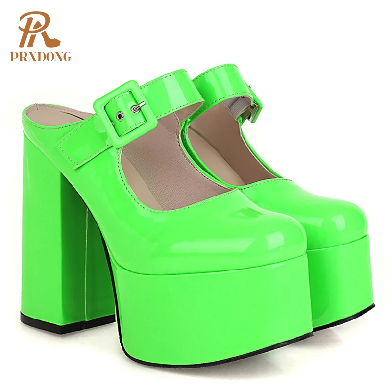 Women High Heels Platform Mary Janes Buckle Straps Pumps Office Ladies Weddings Party Dress Female PU Leather Shoes Plus Size