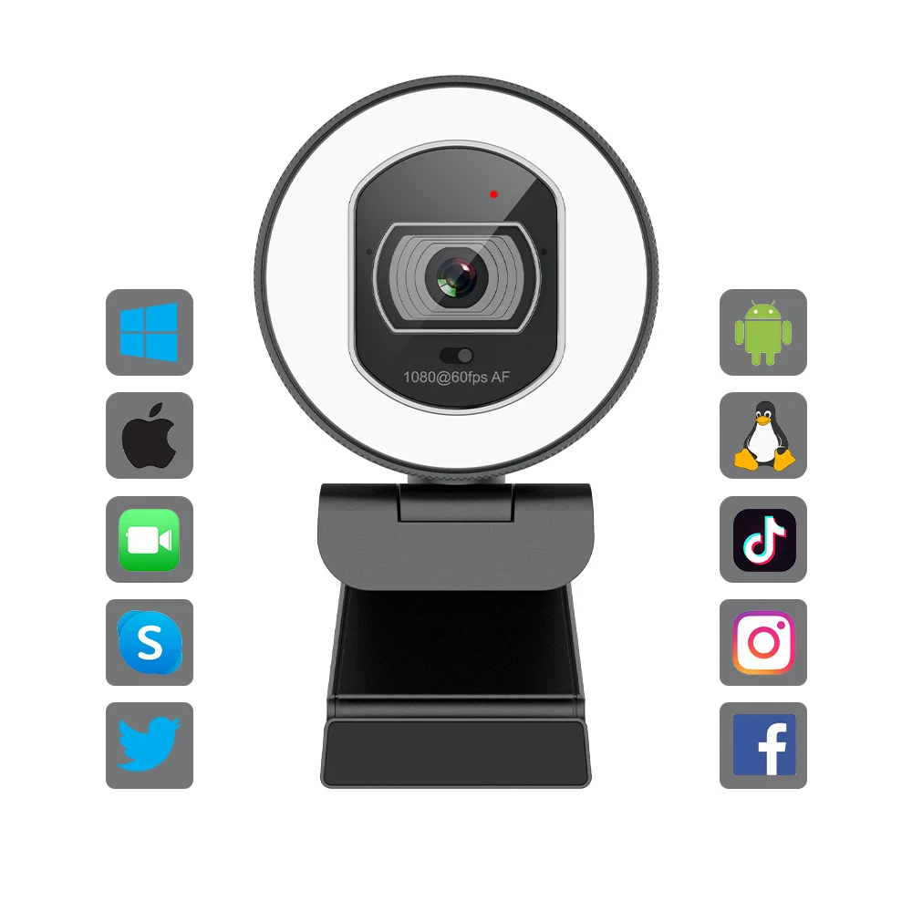 Privacy Webcam Cover Full Hd 1080p 60 Fps 75db Hdr Remote Control Autofocus 3 Level Brightness Camera For Self Video