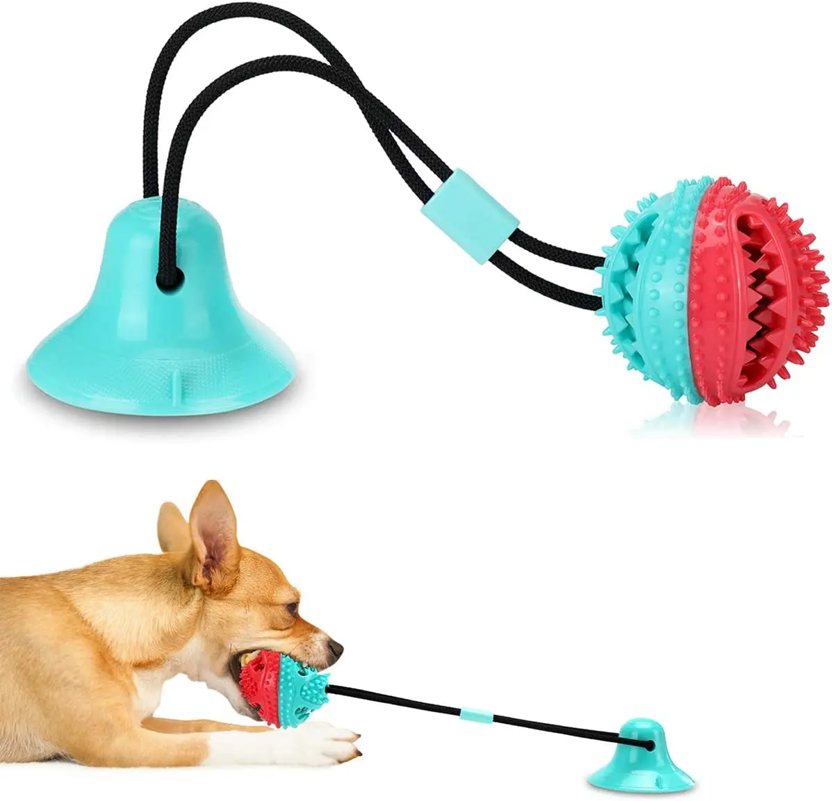 Hot Sale TPR Material Dog Chew Rope Toys With Puzzle Treat Food Dispensing Balls Suction Dog Toy for Aggressive Chewers