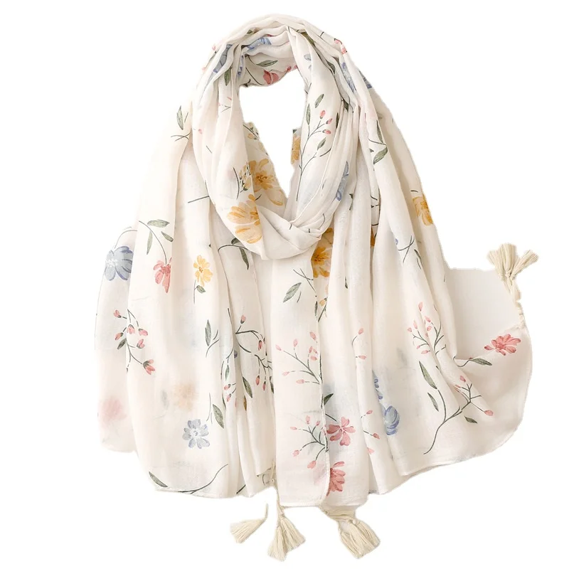 Elegant fresh cotton linen pashmina polyester scarf custom printing scarf for women high quality scarves printing