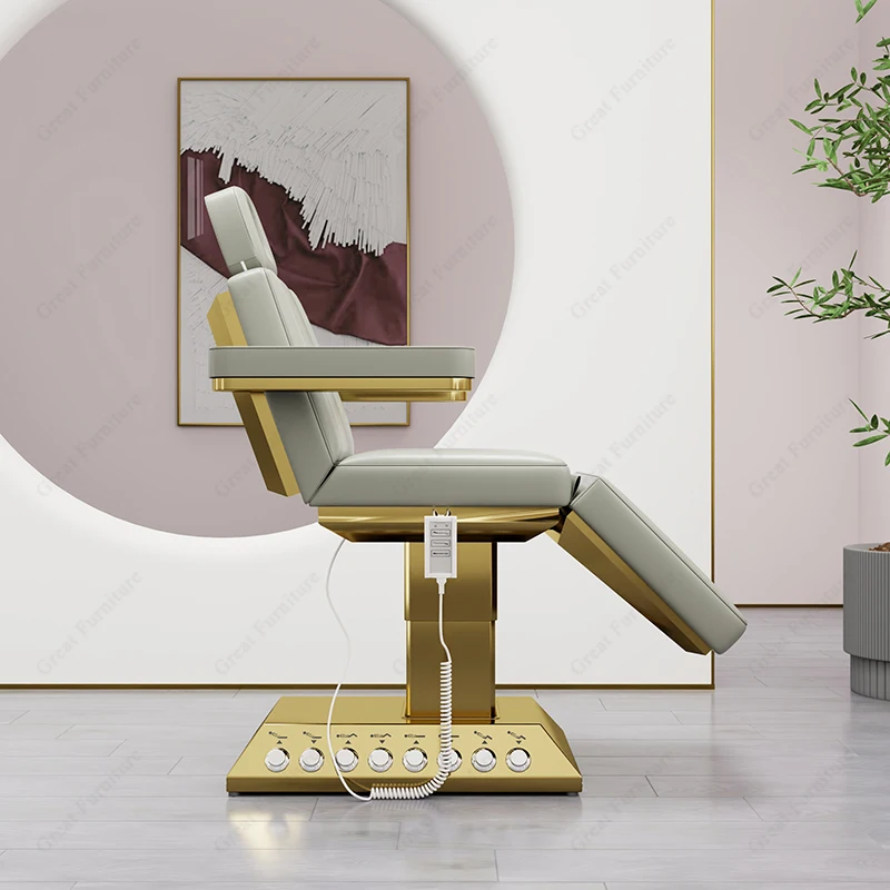 Hot sale heavy duty 4 motors salon cosmetic spa table luxury grey gold electric aesthetic clinic facial bed