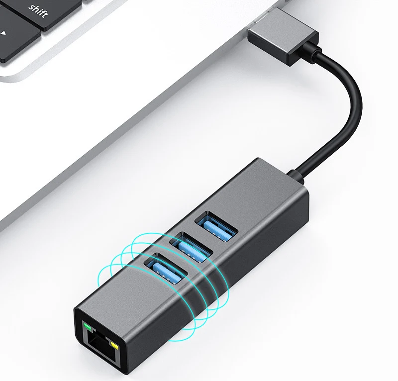 4 port USB 3.0 hub with Ethernet adapter USB TO LAN RJ45 port megabit 10/100Mbps 4 in 1 hub with 3 USB 3.0 port