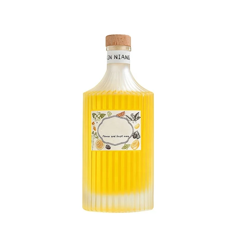 Empty 250ml 500ml flint white glass vertical stripes juice fruit wine glass bottle brandy vodka glass bottle with cork