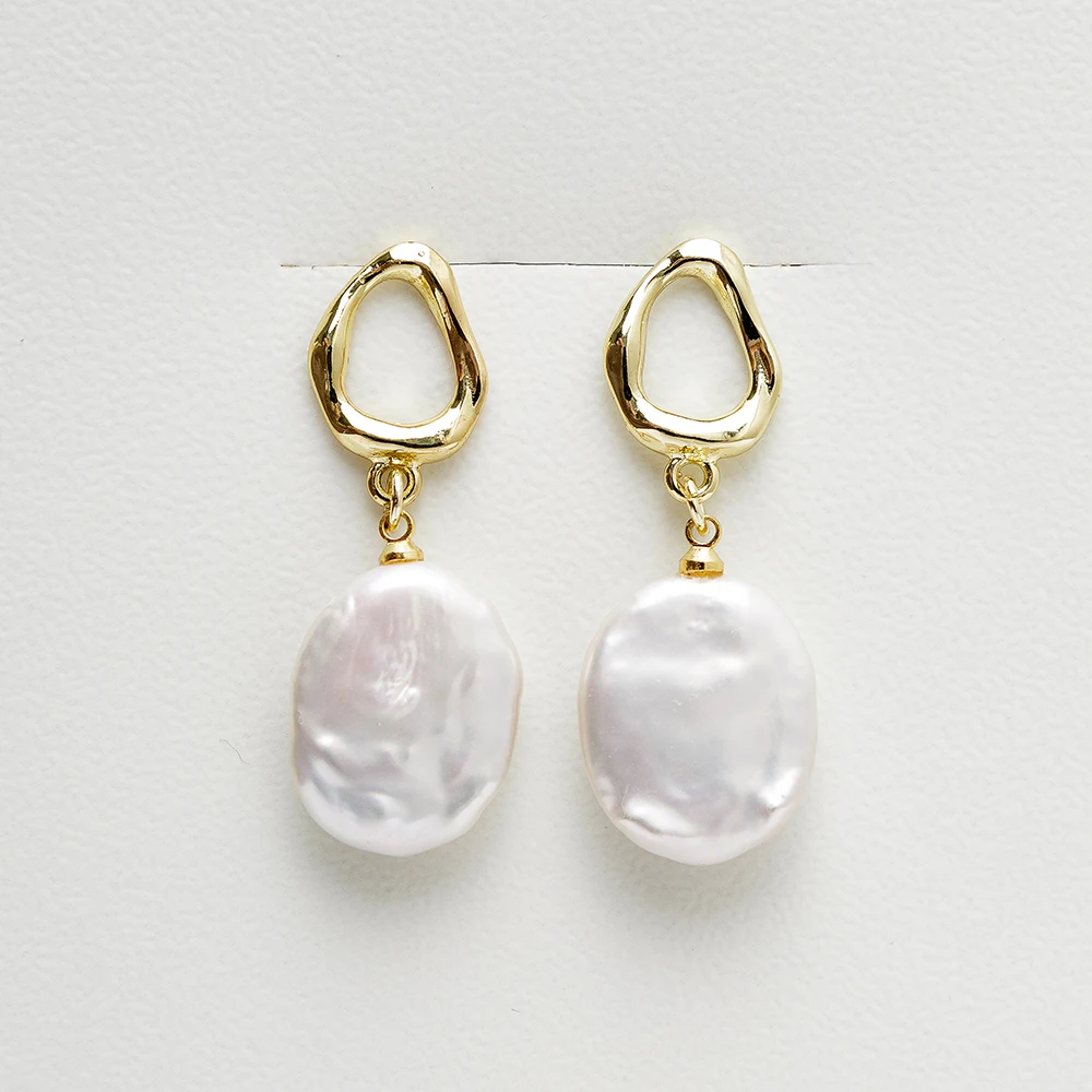 LUCK Hot selling women jewelry natural baroque earrings Natural freshwater Square baroque Pearl Welfare stud earrings