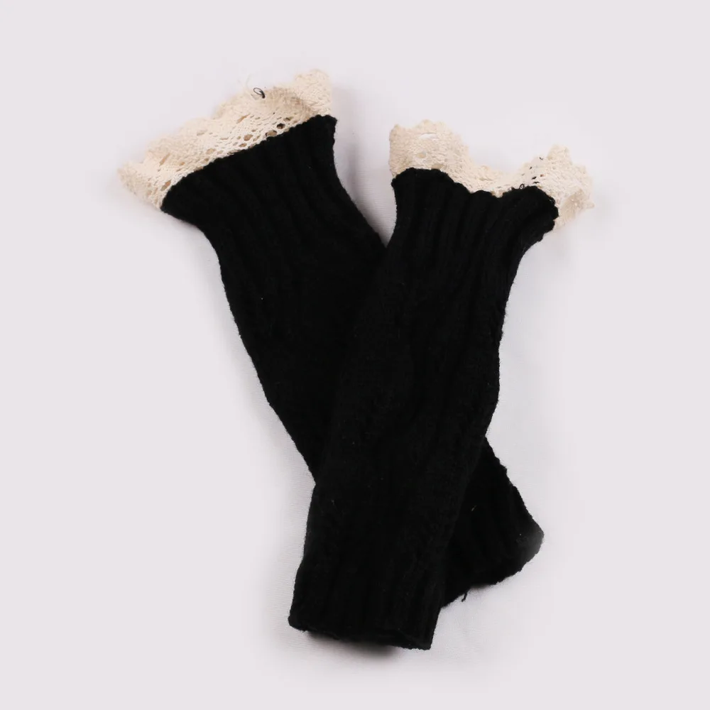 Autumn and winter new style acrylic knitted lace lotus leaf lace wrist sleeve