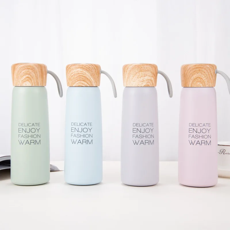 Stainless Steel colourful Vacuum Insulated Water  Cup with wood lid Double Walled Water Bottle 2022 Online hot sale