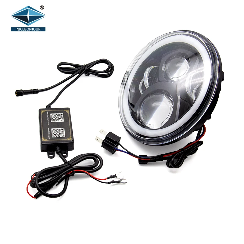 Dot Drl Led Lighting Auto Headlight Phone App Control 12V Round 7 Inch Led Headlight Chrome Rgb