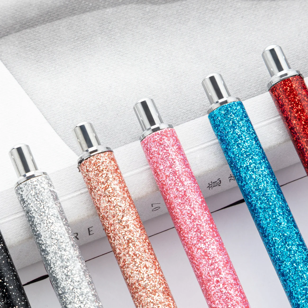 Glitter Wrap Ballpoint Resin Epoxy Click Pen Colorful Metal Retractable Pen Bling Gift Ink Pens For Wedding Gift