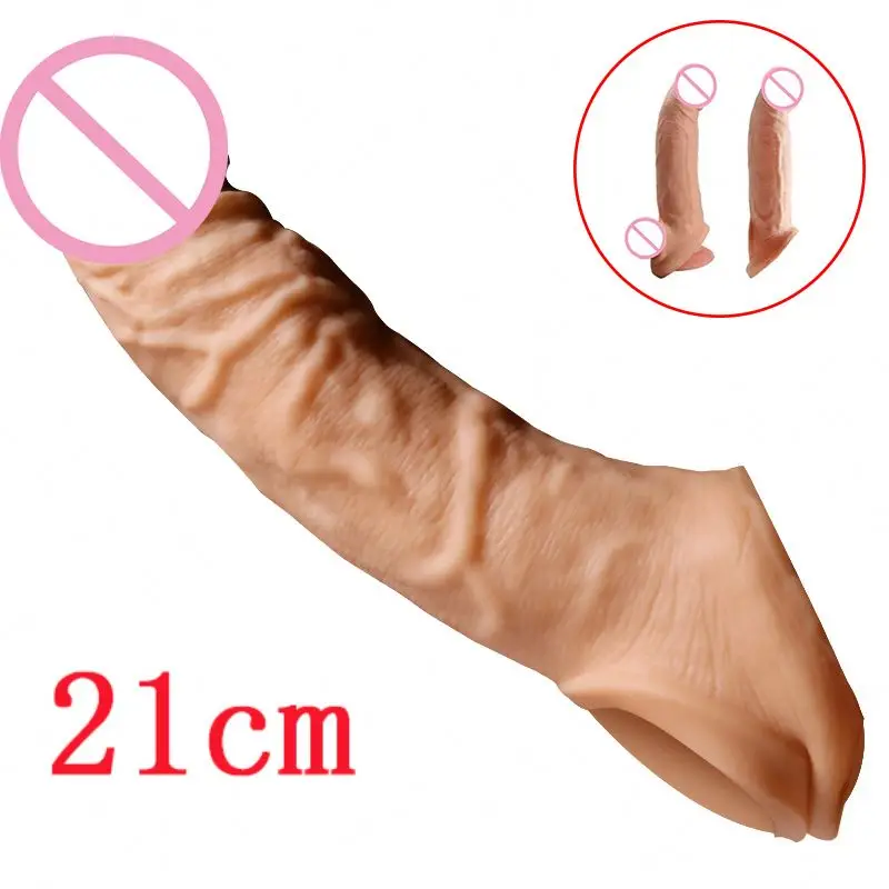 21cm Soft Tpe Penis Sleeve Reusable Condoms  Male Penis Extender Adult Sex Toys For Men Sex Products