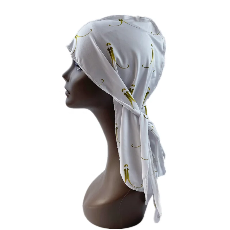 Unisex Men Silk Durag Custom Print Soft Bandana Turban Hair Accessories Hip Hop Long Tail Straps Paisley Do Doo Silky Durags