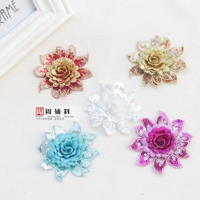 Sequins trimming lace embroidery designs free embroidery lace neck Patch Stickers orchid embroidery lace